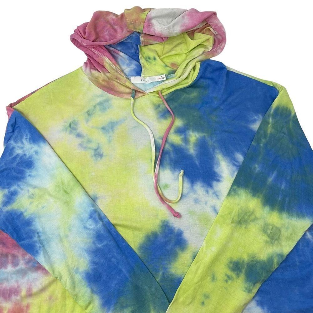 LUSH Nordstrom NWOT Pastel Tie Dye Cropped Knit Hoodie M | Y2K Festival - Picture 4 of 7